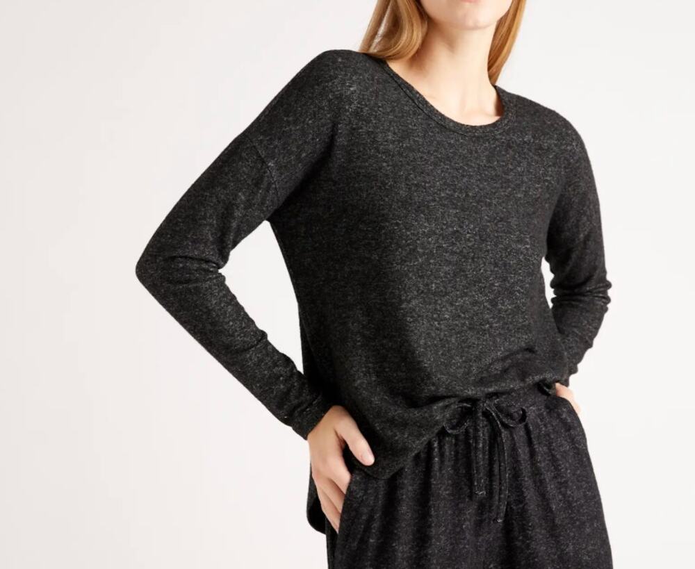 Quince Women's Brushed Jersey Long Sleeve Lounge Tee Shirt Charcoal Gray Size S